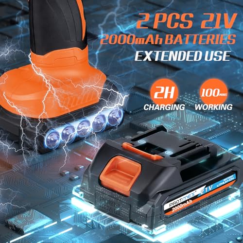 Protmex Kit sans fil polissage automobile 6 pouces, Vitesse variable, 2 x 21V 2,0 h piles