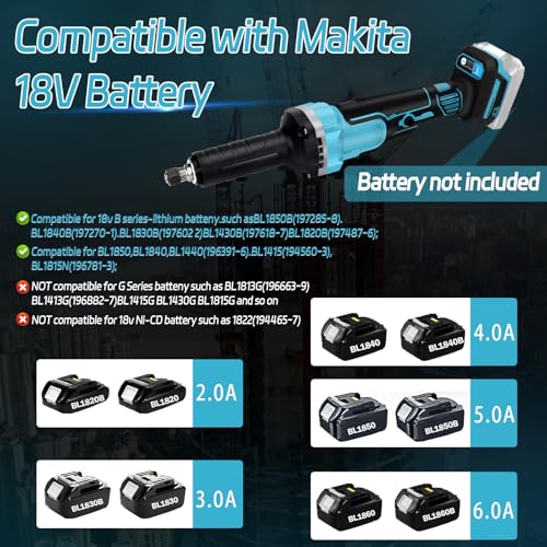 Meuleuse sans fil Makita 18V pour professionnels, droite électrique sans balais réglable en 4 vitesses (6 mm mandrin)